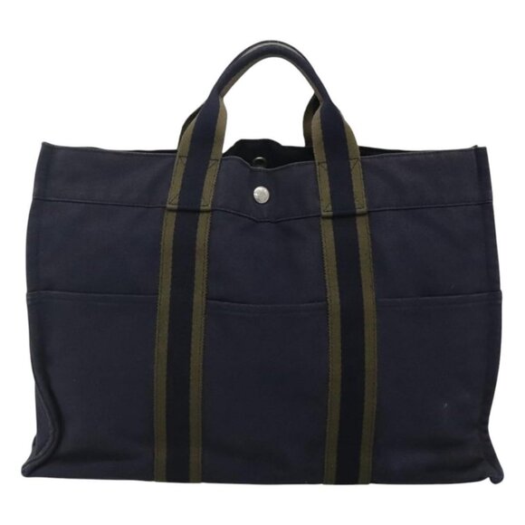 HERMES Fourre Tout MM Hand Bag Canvas Navy Auth ti2836 - Picture 2 of 16